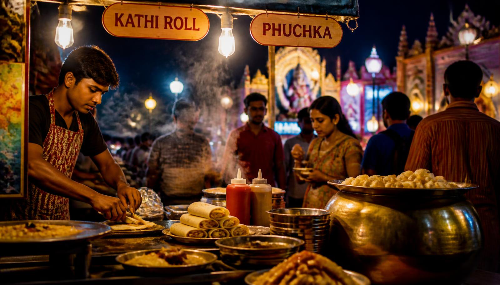 A Kolkata street food stall during Durga Puja